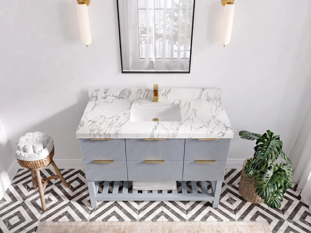 Catalina 48 in W x 22 in D Free Standing Reeded Single Sink Bathroom Vanity | 
              
                Blue Heather
                
                  
             - CAT_BLU_WHQZ_48S - photo №6