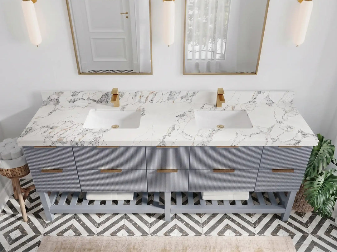Catalina 84 in W x 22 in D Free Standing Reeded Double Sink Bathroom Vanity | 
              
                Blue Heather
                
                  
             - CAT_BLU_WHQZ_84D - photo №6