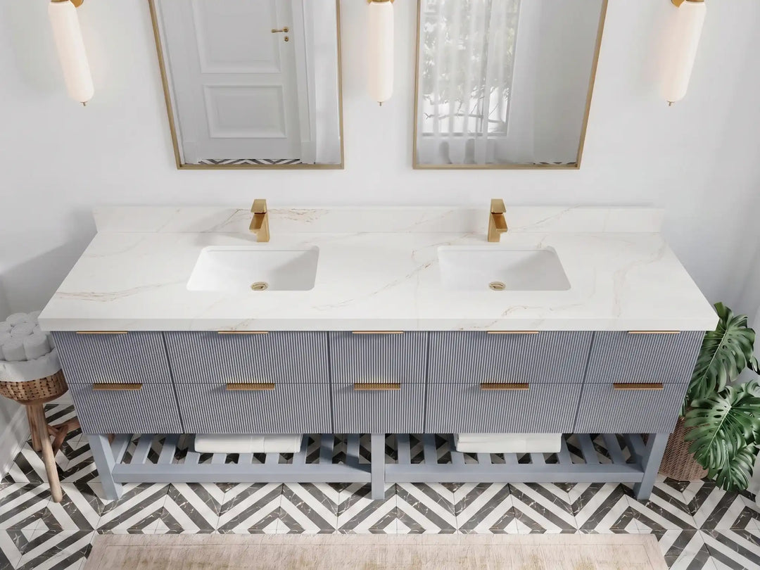 Catalina 84 in W x 22 in D Free Standing Reeded Double Sink Bathroom Vanity | 
              
                Blue Heather
                
                  
             - CAT_BLU_WHQZ_84D - photo №11