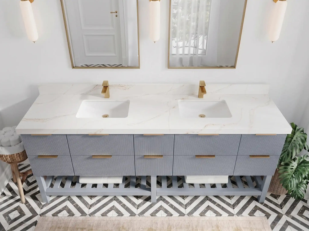 Catalina 84 in W x 22 in D Free Standing Reeded Double Sink Bathroom Vanity | 
              
                Blue Heather
                
                  
             - CAT_BLU_WHQZ_84D - photo №10