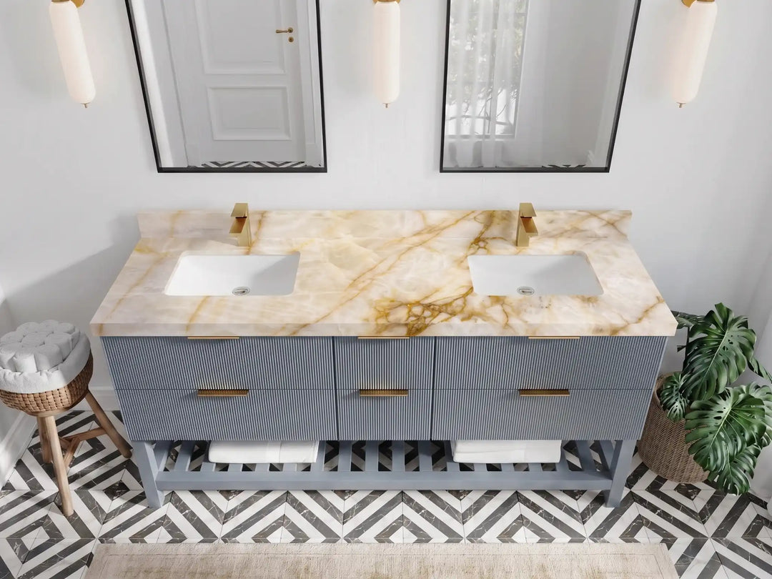 Catalina 72 in W x 22 in D Free Standing Reeded Double Sink Bathroom Vanity | 
              
                Blue Heather
                
                  
             - CAT_BLU_WHQZ_72D - photo №26