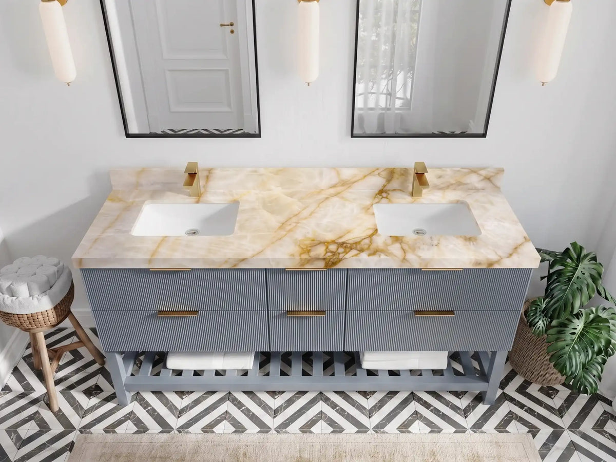 Catalina 72 in W x 22 in D Free Standing Reeded Double Sink Bathroom Vanity
