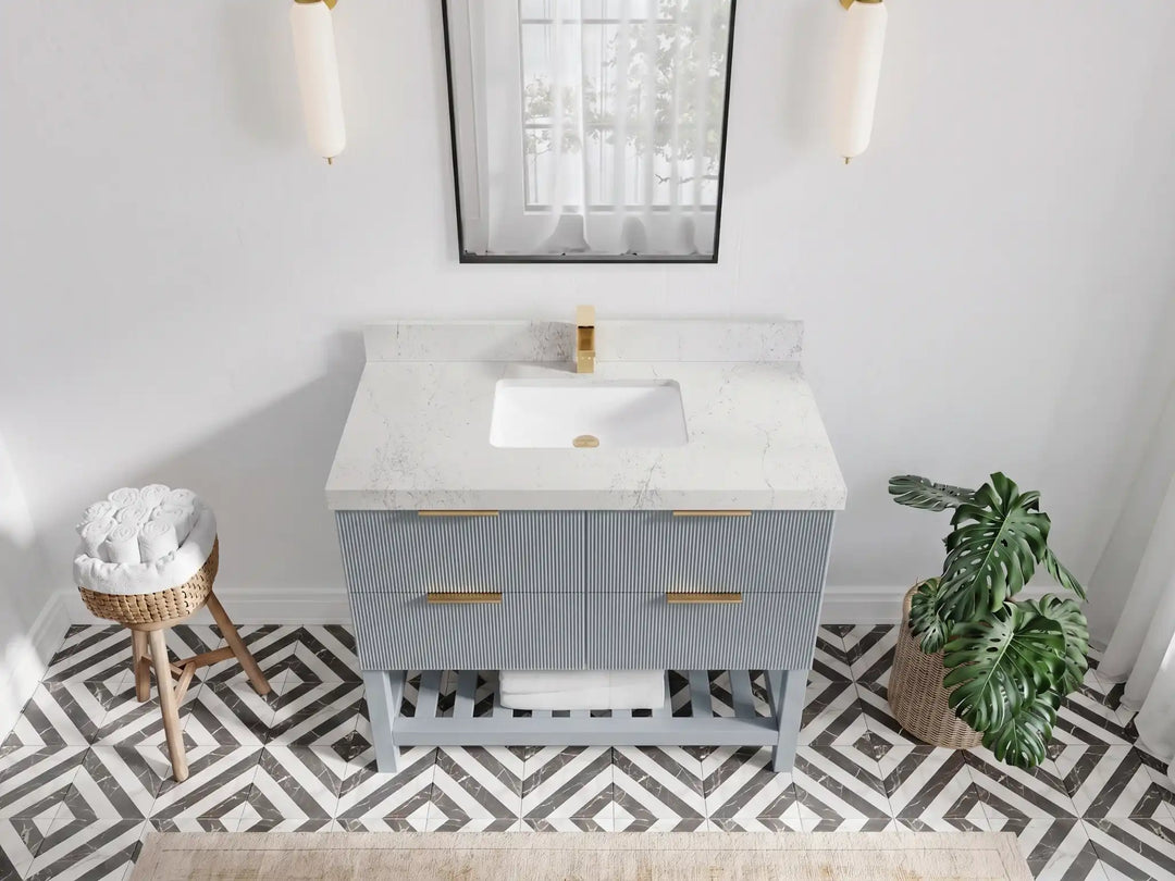 Catalina 42 in W x 22 in D Free Standing Reeded Single Sink Bathroom Vanity | 
              
                Blue Heather
                
                  
             - CAT_BLU_WHQZ_42 - photo №13