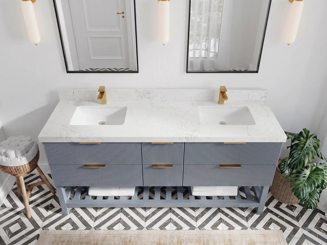 Catalina 72 in W x 22 in D Free Standing Reeded Double Sink Bathroom Vanity | 
              
                Blue Heather
                
                  
             - CAT_BLU_WHQZ_72D - photo №14