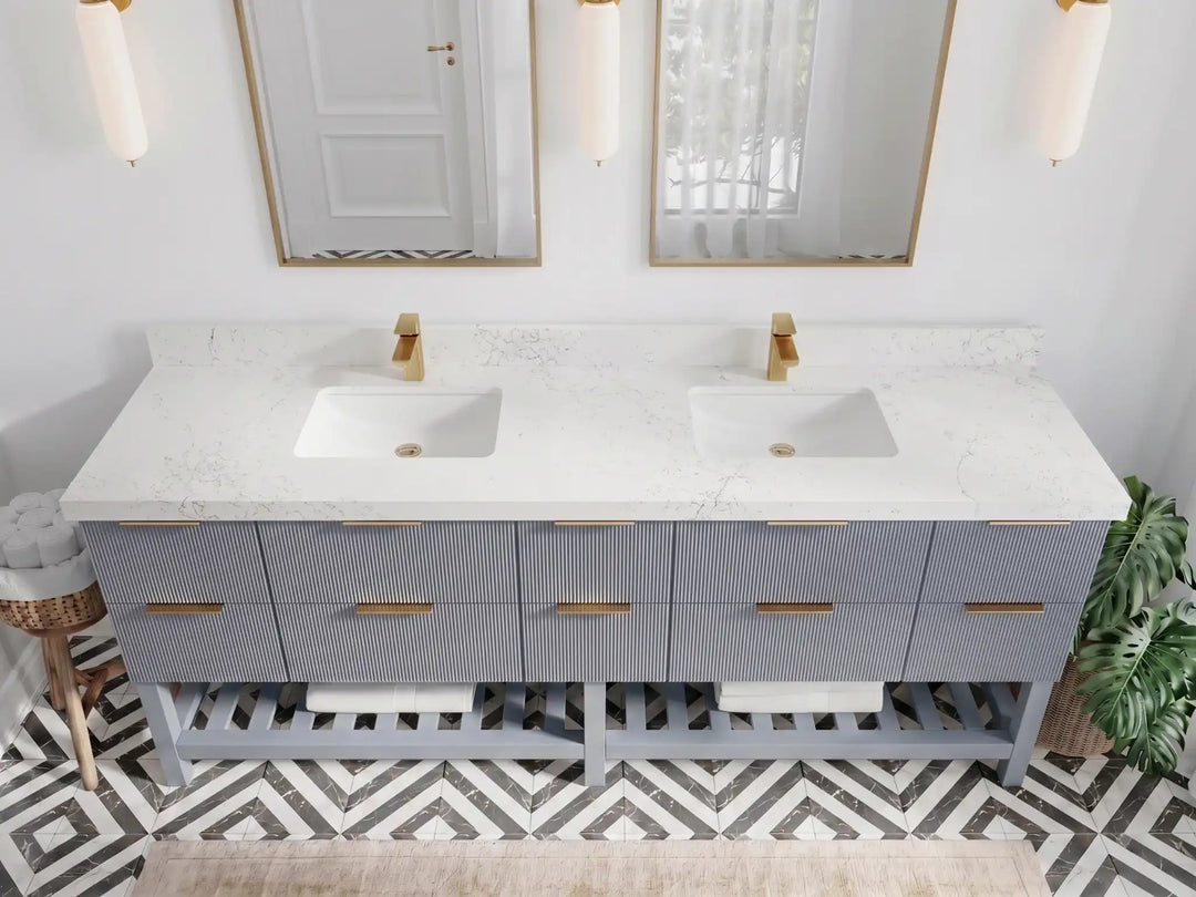 Catalina 84 in W x 22 in D Free Standing Reeded Double Sink Bathroom Vanity | 
              
                Blue Heather
                
                  
             - CAT_BLU_WHQZ_84D - photo №14