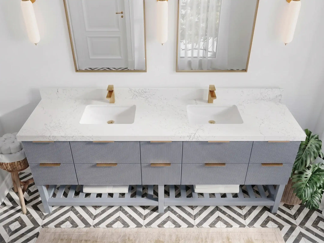 Catalina 84 in W x 22 in D Free Standing Reeded Double Sink Bathroom Vanity | 
              
                Blue Heather
                
                  
             - CAT_BLU_WHQZ_84D - photo №13