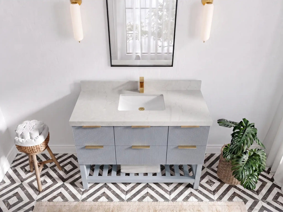 Catalina 48 in W x 22 in D Free Standing Reeded Single Sink Bathroom Vanity | 
              
                Blue Heather
                
                  
             - CAT_BLU_WHQZ_48S - photo №21