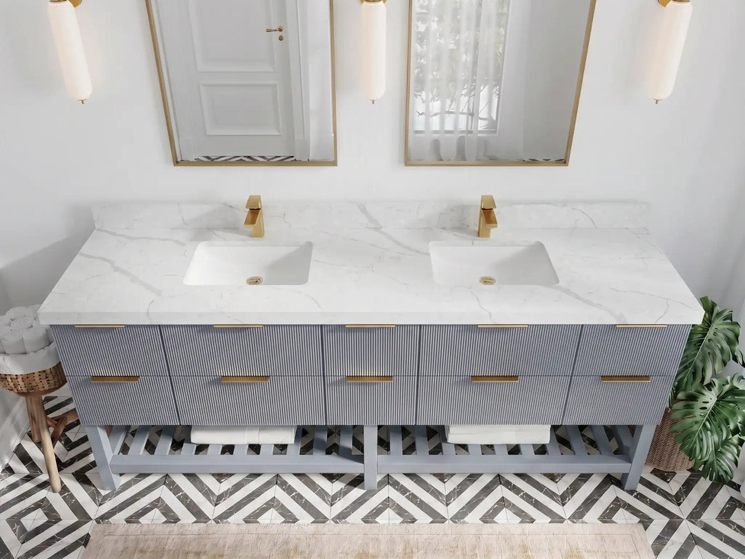 Catalina 84 in W x 22 in D Free Standing Reeded Double Sink Bathroom Vanity | 
              
                Blue Heather
                
                  
             - CAT_BLU_WHQZ_84D - photo №23