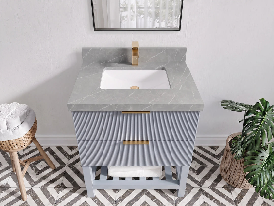 Catalina 30 in W x 22 in D Free Standing Reeded Single Sink Bathroom Vanity | 
              
                Blue Heather
                
                  
             - CAT_BLU_WHQZ_30 - photo №39