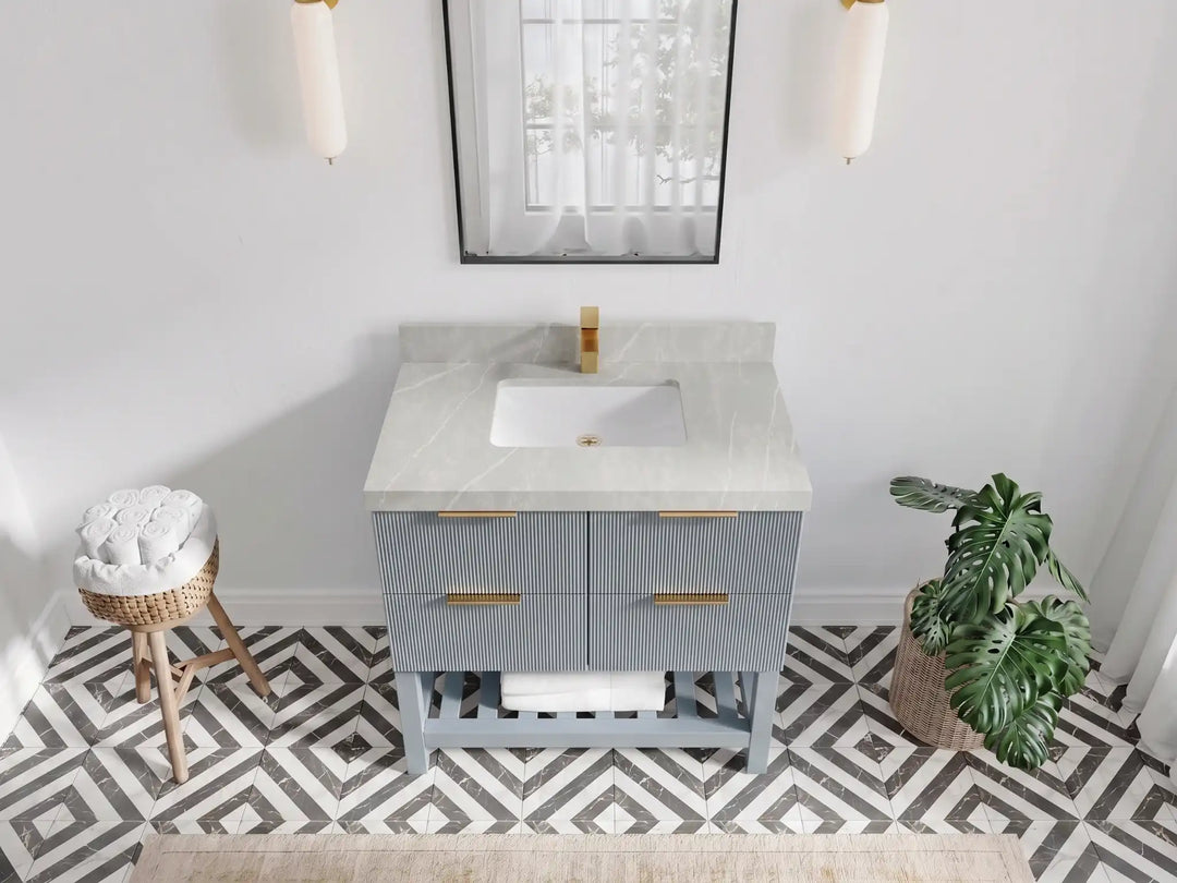 Catalina 30 in W x 22 in D Free Standing Reeded Single Sink Bathroom Vanity | 
              
                Blue Heather
                
                  
             - CAT_BLU_WHQZ_30 - photo №14