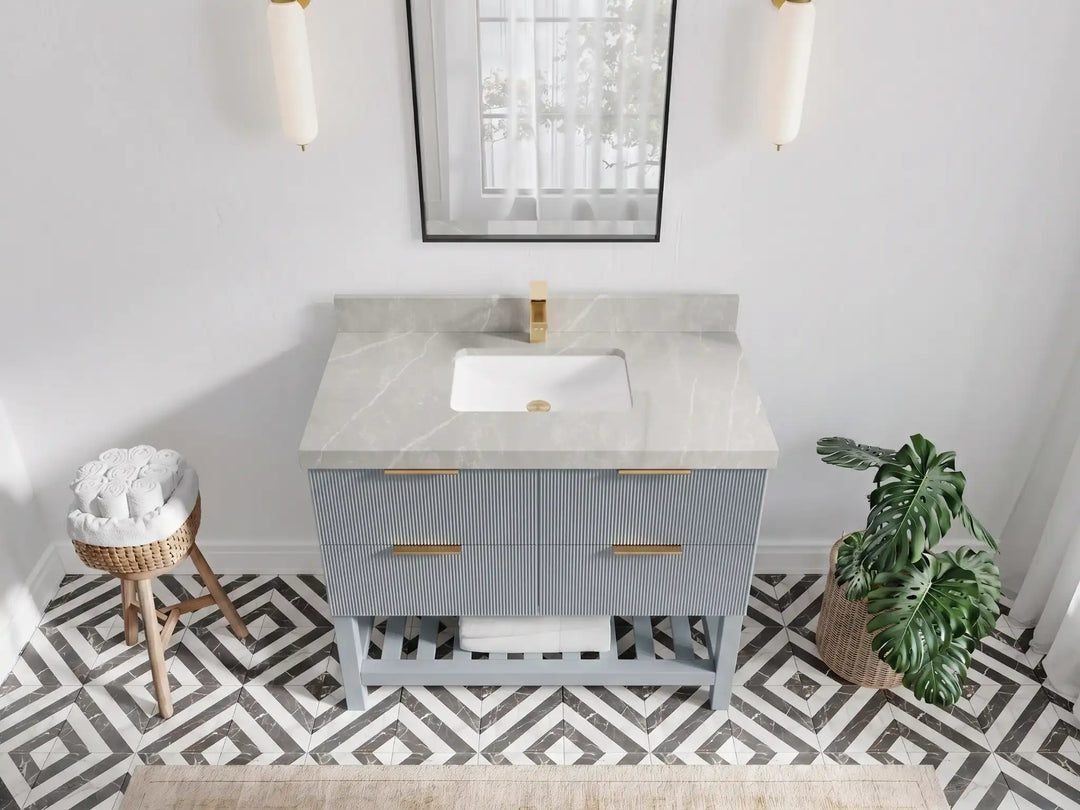 Catalina 42 in W x 22 in D Free Standing Reeded Single Sink Bathroom Vanity | 
              
                Blue Heather
                
                  
             - CAT_BLU_WHQZ_42 - photo №14