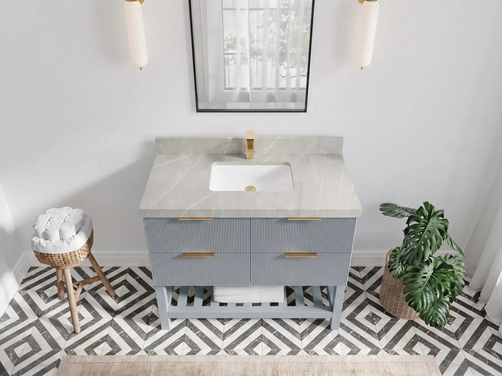 Catalina 42 in W x 22 in D Free Standing Reeded Single Sink Bathroom Vanity