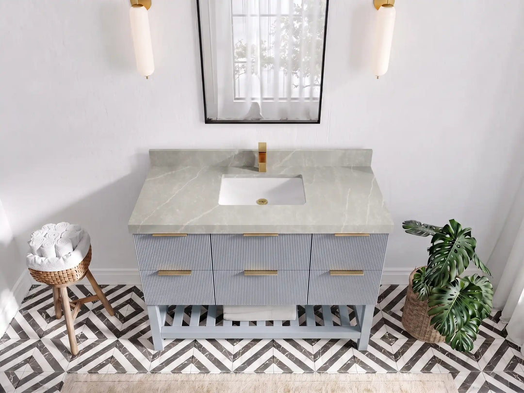Catalina 48 in W x 22 in D Free Standing Reeded Single Sink Bathroom Vanity | 
              
                Blue Heather
                
                  
             - CAT_BLU_WHQZ_48S - photo №15