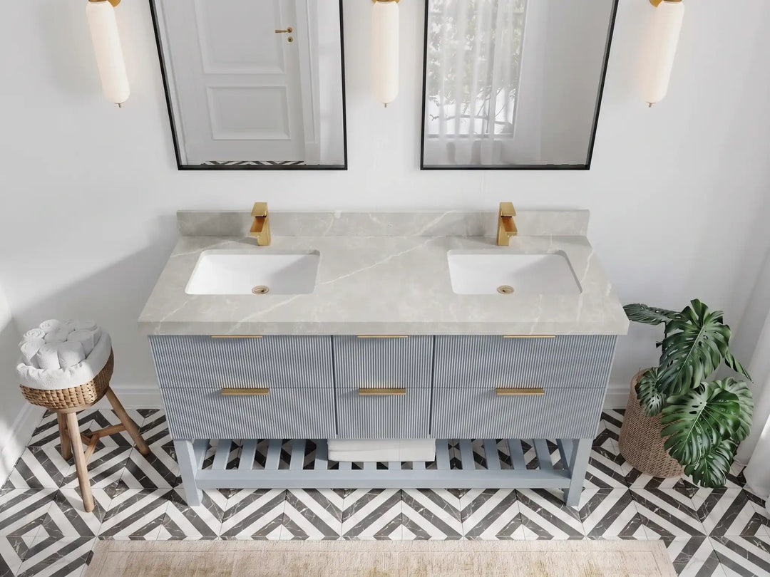 Catalina 60 in W x 22 in D Free Standing Reeded Double Sink Bathroom Vanity | 
              
                Blue Heather
                
                  
             - CAT_BLU_WHQZ_60D - photo №17