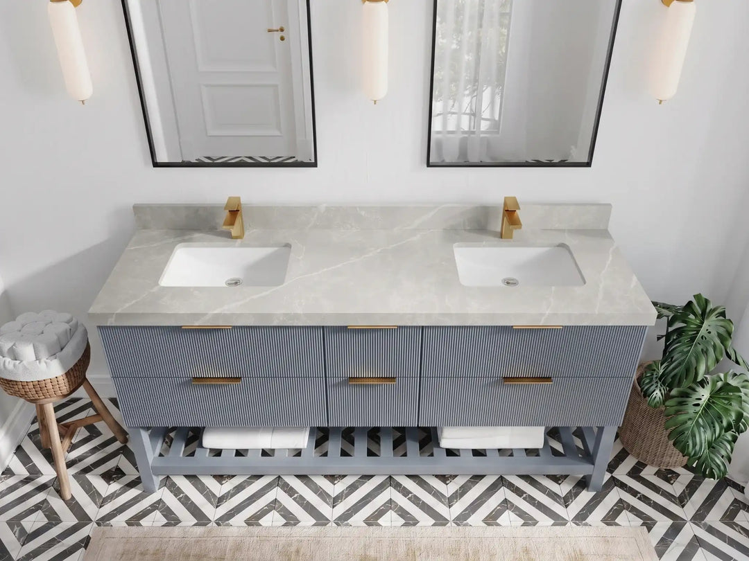Catalina 72 in W x 22 in D Free Standing Reeded Double Sink Bathroom Vanity | 
              
                Blue Heather
                
                  
             - CAT_BLU_WHQZ_72D - photo №15