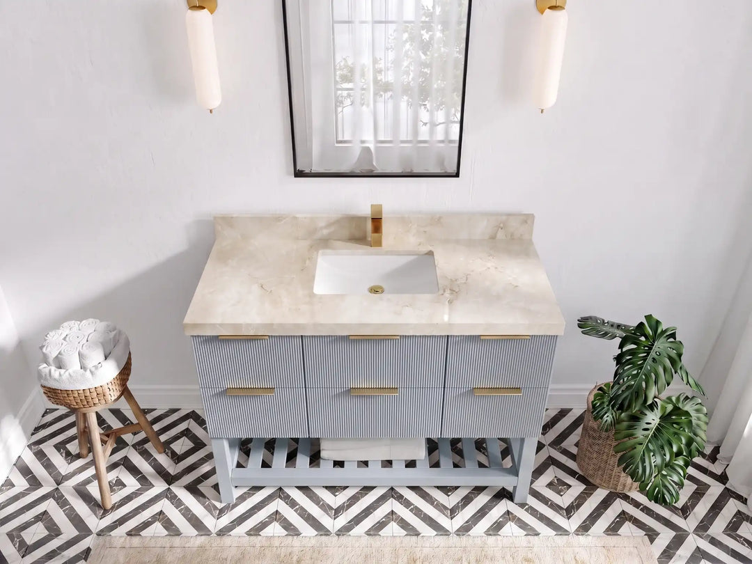 Catalina 48 in W x 22 in D Free Standing Reeded Single Sink Bathroom Vanity | 
              
                Blue Heather
                
                  
             - CAT_BLU_WHQZ_48S - photo №22