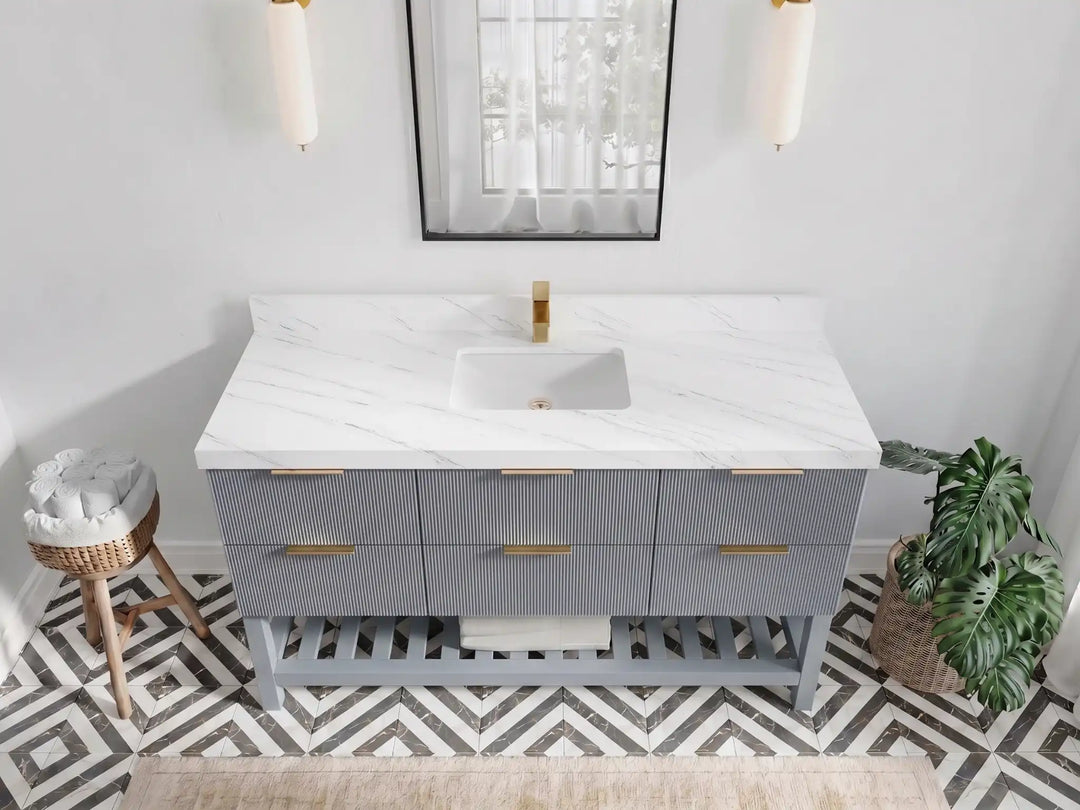 Catalina 60 in W x 22 in D Free Standing Reeded Single Sink Bathroom Vanity | 
              
                Blue Heather
                
                  
             - CAT_BLU_WHQZ_60S - photo №24