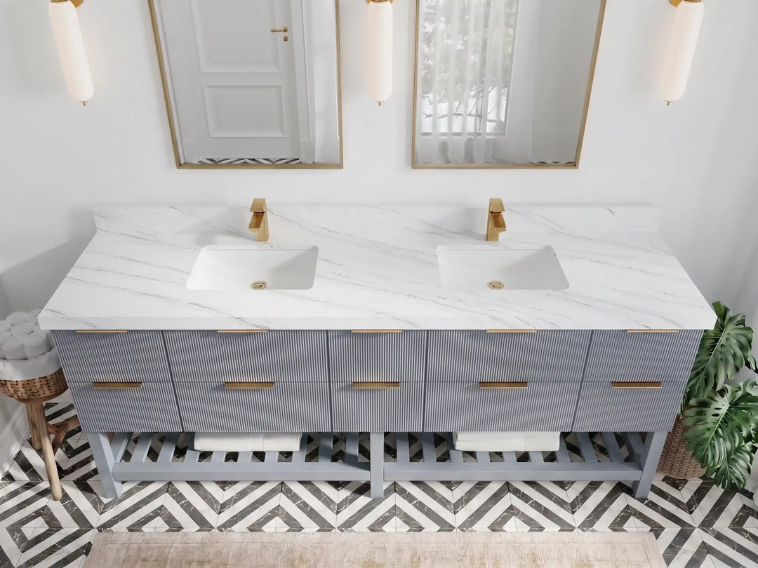 Catalina 84 in W x 22 in D Free Standing Reeded Double Sink Bathroom Vanity | 
              
                Blue Heather
                
                  
             - CAT_BLU_WHQZ_84D - photo №24