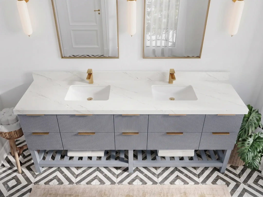 Catalina 84 in W x 22 in D Free Standing Reeded Double Sink Bathroom Vanity | 
              
                Blue Heather
                
                  
             - CAT_BLU_WHQZ_84D - photo №23