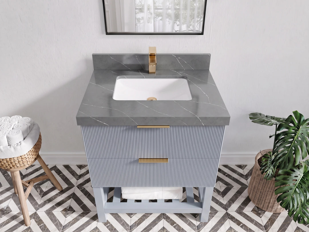 Catalina 30 in W x 22 in D Free Standing Reeded Single Sink Bathroom Vanity | 
              
                Blue Heather
                
                  
             - CAT_BLU_WHQZ_30 - photo №40
