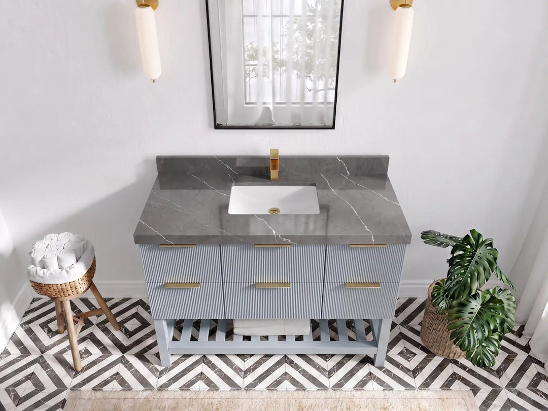 Catalina 48 in W x 22 in D Free Standing Reeded Single Sink Bathroom Vanity | 
              
                Blue Heather
                
                  
             - CAT_BLU_WHQZ_48S - photo №24