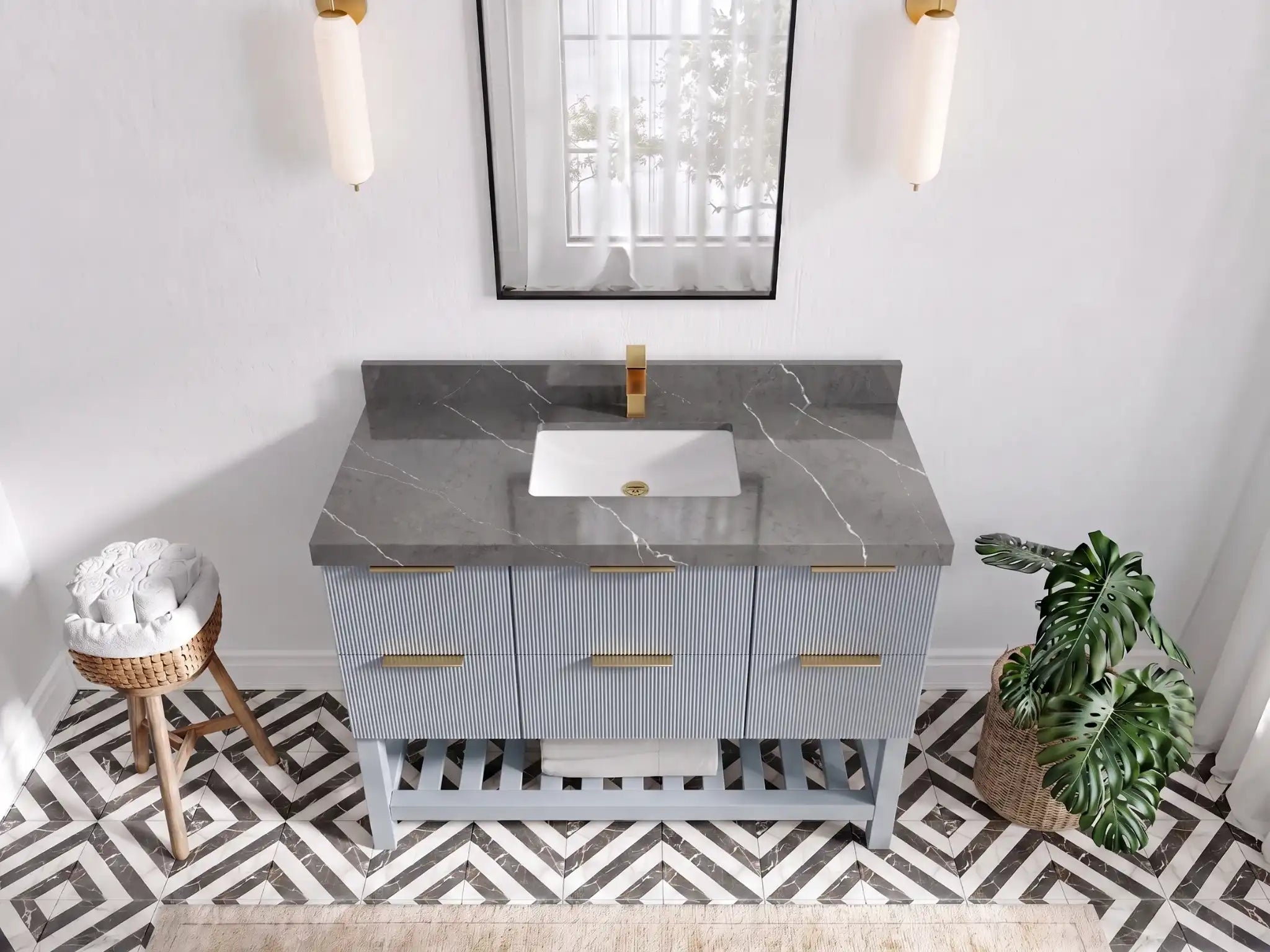Catalina 48 in W x 22 in D Free Standing Reeded Single Sink Bathroom Vanity