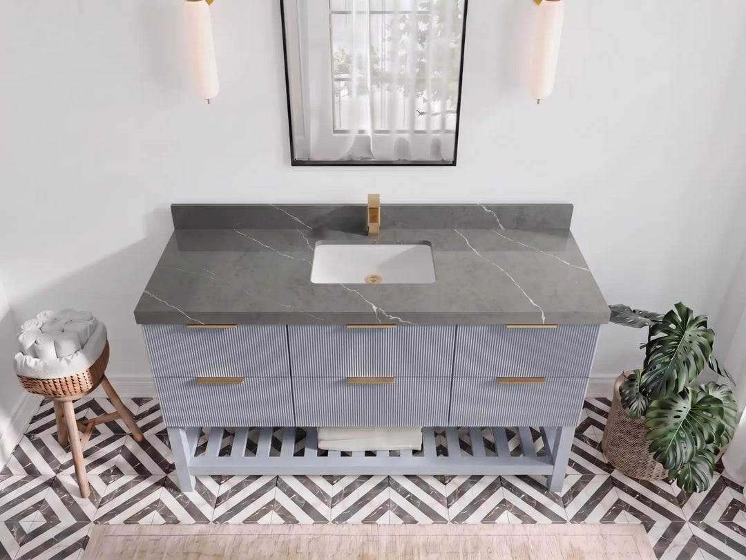 Catalina 60 in W x 22 in D Free Standing Reeded Single Sink Bathroom Vanity | 
              
                Blue Heather
                
                  
             - CAT_BLU_WHQZ_60S - photo №16