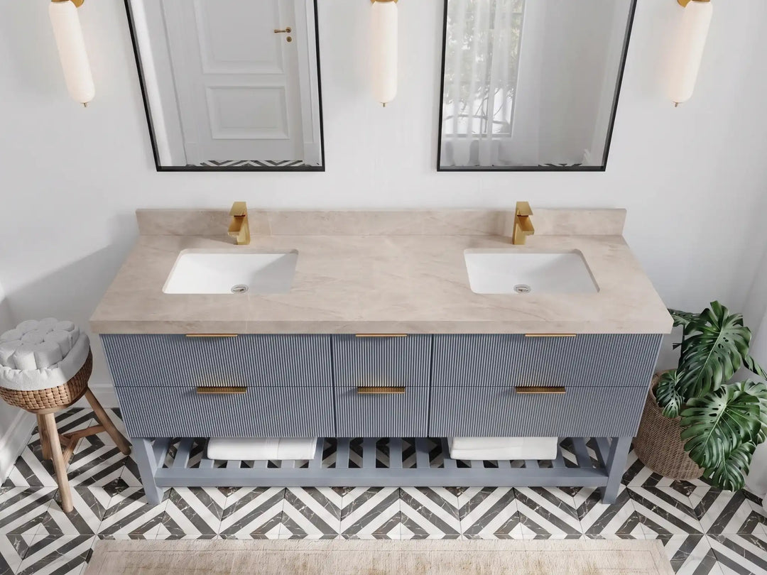 Catalina 72 in W x 22 in D Free Standing Reeded Double Sink Bathroom Vanity | 
              
                Blue Heather
                
                  
             - CAT_BLU_WHQZ_72D - photo №32