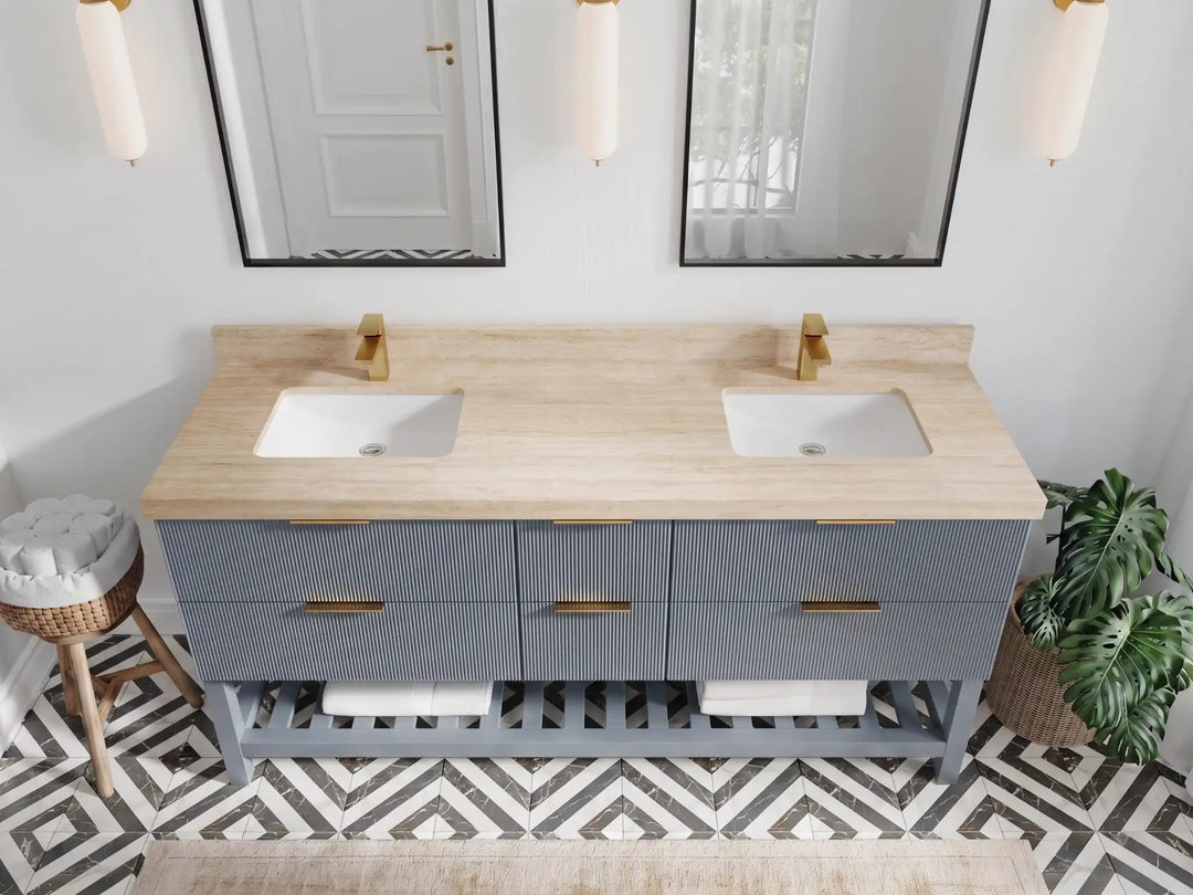 Catalina 72 in W x 22 in D Free Standing Reeded Double Sink Bathroom Vanity | 
              
                Blue Heather
                
                  
             - CAT_BLU_WHQZ_72D - photo №30