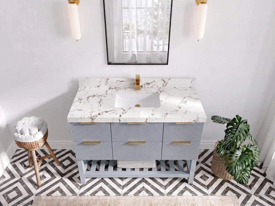 Catalina 48 in W x 22 in D Free Standing Reeded Single Sink Bathroom Vanity | 
              
                Blue Heather
                
                  
             - CAT_BLU_WHQZ_48S - photo №16