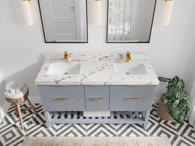 Catalina 60 in W x 22 in D Free Standing Reeded Double Sink Bathroom Vanity