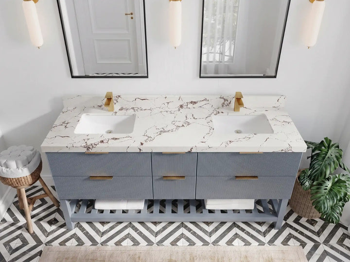 Catalina 72 in W x 22 in D Free Standing Reeded Double Sink Bathroom Vanity - photo 17