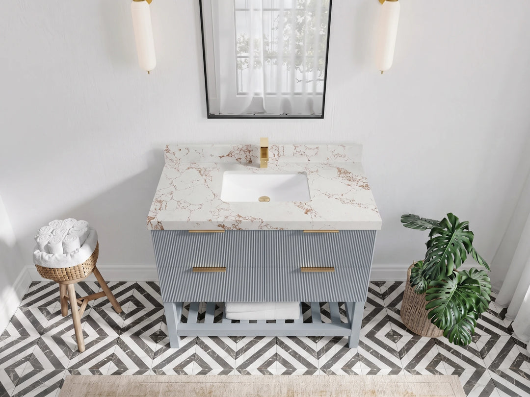 Catalina 42 in W x 22 in D Free Standing Reeded Single Sink Bathroom Vanity | 
              
                Blue Heather
                
                  
             - CAT_BLU_WHQZ_42 - photo №17