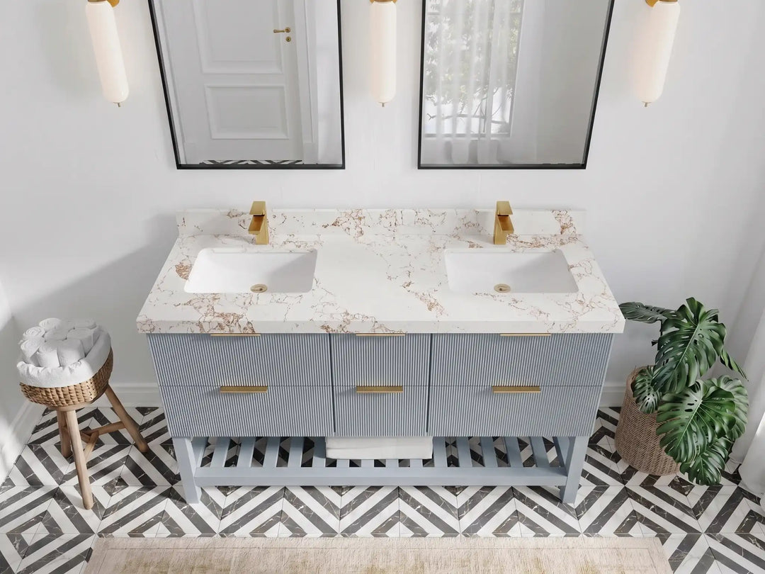 Catalina 60 in W x 22 in D Free Standing Reeded Double Sink Bathroom Vanity | 
              
                Blue Heather
                
                  
             - CAT_BLU_WHQZ_60D - photo №22