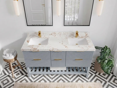 Catalina 60 in W x 22 in D Free Standing Reeded Double Sink Bathroom Vanity