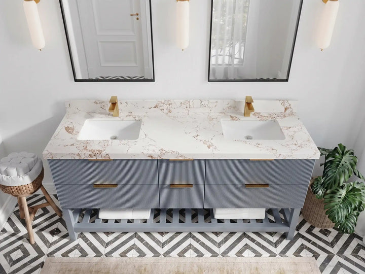 Catalina 72 in W x 22 in D Free Standing Reeded Double Sink Bathroom Vanity - photo 8