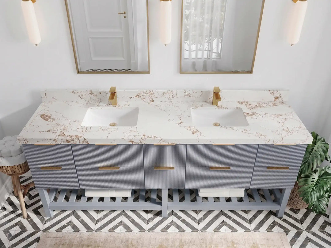 Catalina 84 in W x 22 in D Free Standing Reeded Double Sink Bathroom Vanity | 
              
                Blue Heather
                
                  
             - CAT_BLU_WHQZ_84D - photo №18