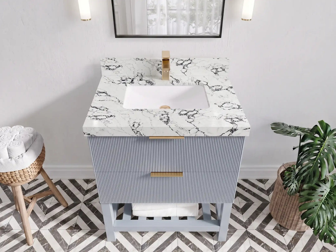 Catalina 30 in W x 22 in D Free Standing Reeded Single Sink Bathroom Vanity | 
              
                Blue Heather
                
                  
             - CAT_BLU_WHQZ_30 - photo №18