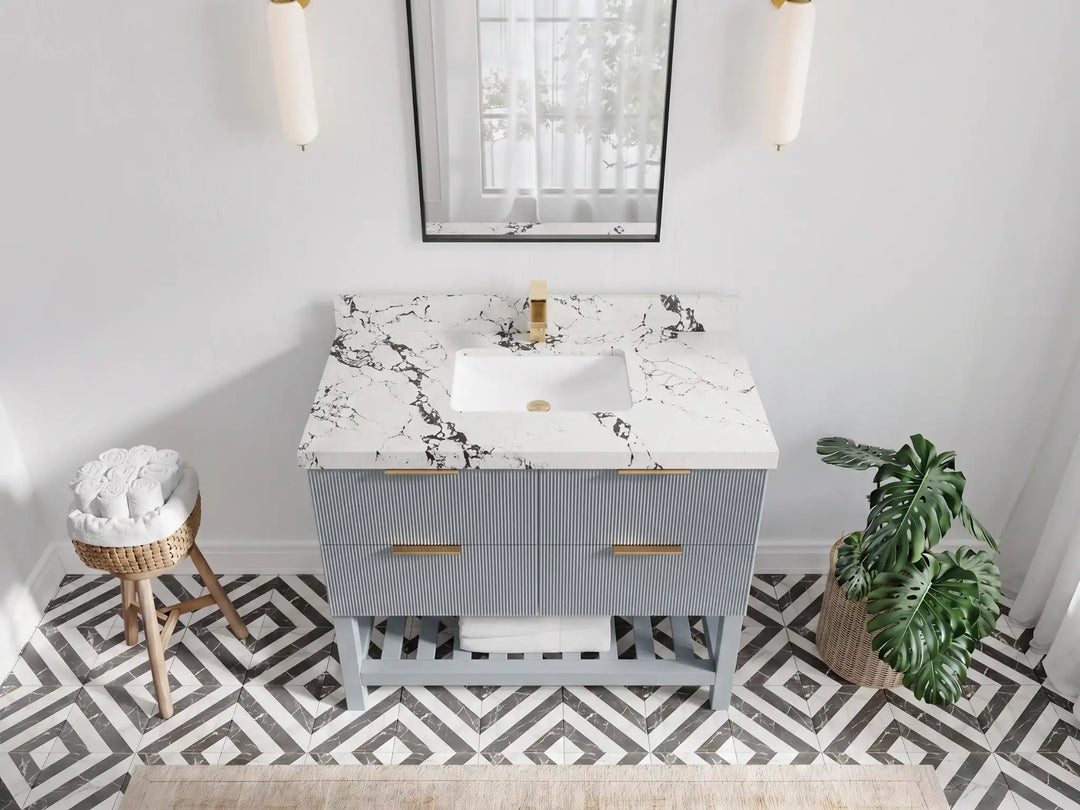 Catalina 42 in W x 22 in D Free Standing Reeded Single Sink Bathroom Vanity | 
              
                Blue Heather
                
                  
             - CAT_BLU_WHQZ_42 - photo №18