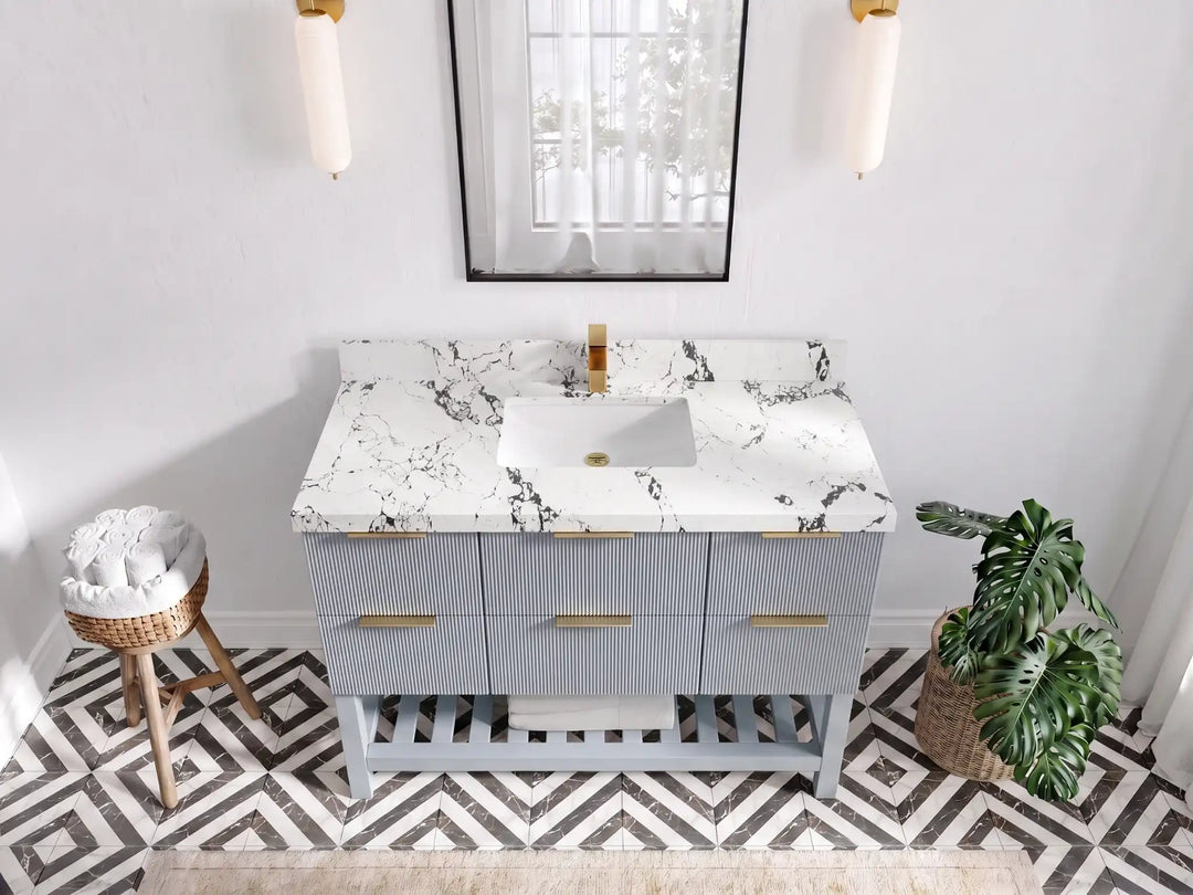 Catalina 48 in W x 22 in D Free Standing Reeded Single Sink Bathroom Vanity | 
              
                Blue Heather
                
                  
             - CAT_BLU_WHQZ_48S - photo №18