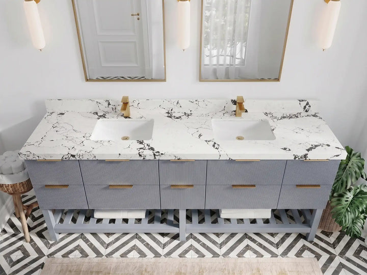 Catalina 84 in W x 22 in D Free Standing Reeded Double Sink Bathroom Vanity - photo 19