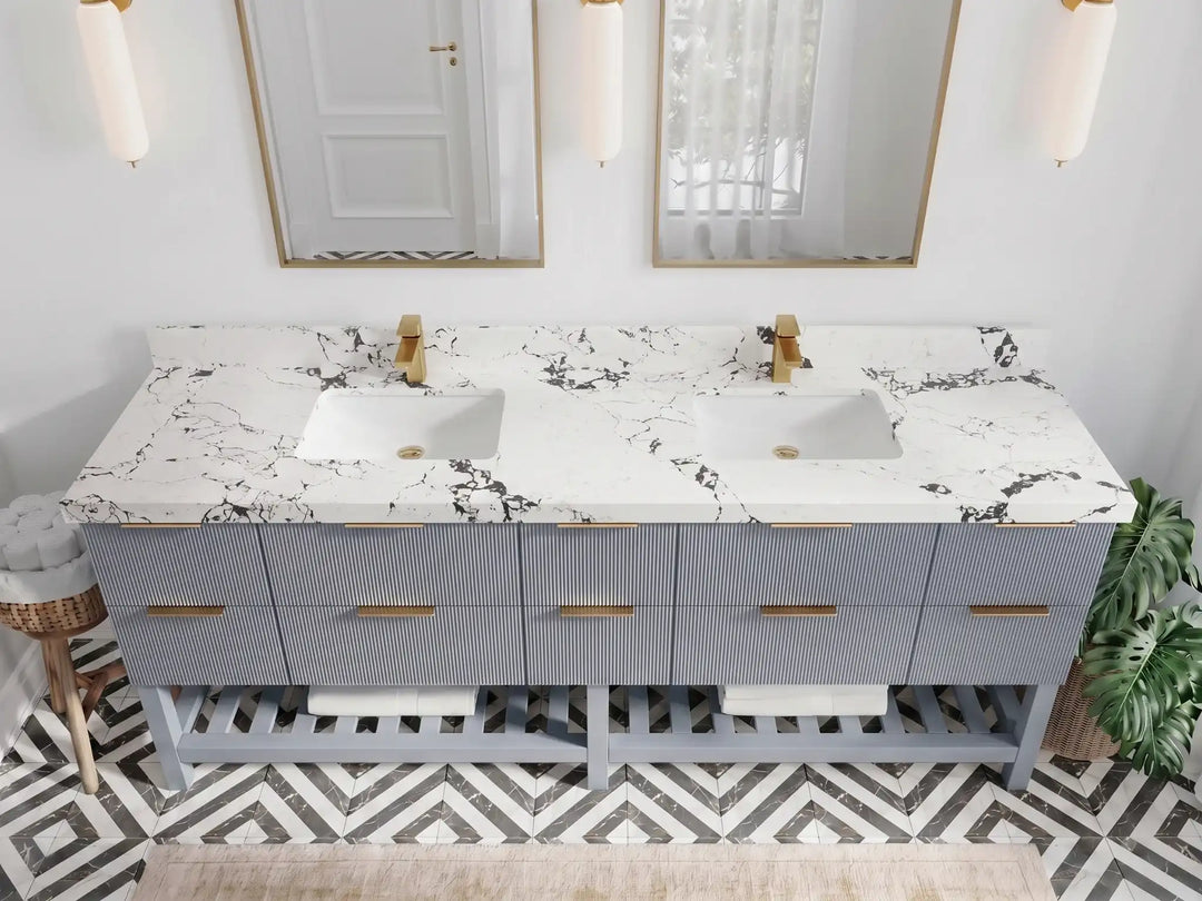 Catalina 84 in W x 22 in D Free Standing Reeded Double Sink Bathroom Vanity | 
              
                Blue Heather
                
                  
             - CAT_BLU_WHQZ_84D - photo №18