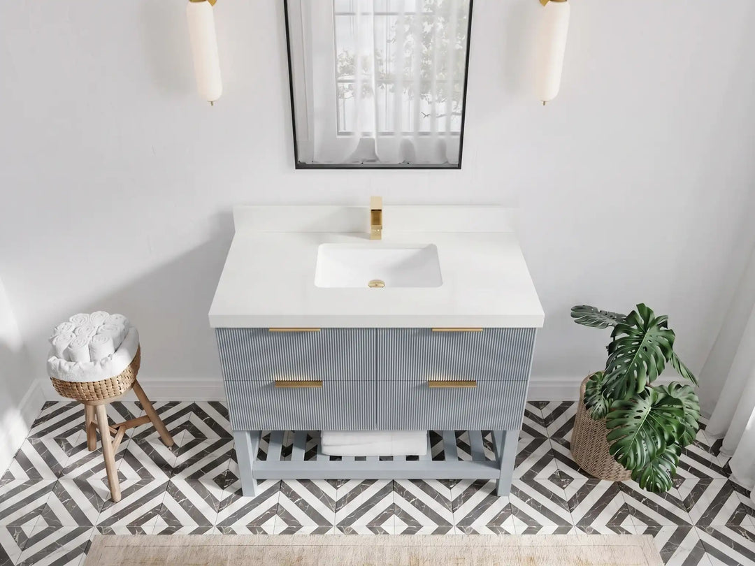 Catalina 42 in W x 22 in D Free Standing Reeded Single Sink Bathroom Vanity | 
              
                Blue Heather
                
                  
             - CAT_BLU_WHQZ_42 - photo №5