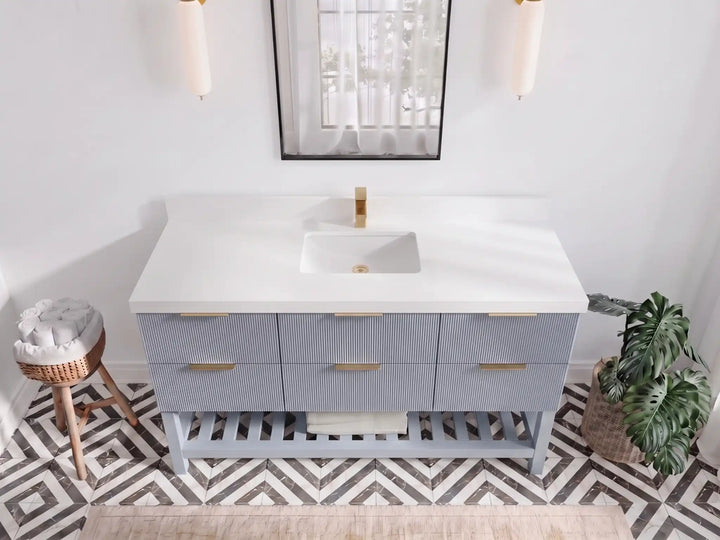 Catalina 60 in W x 22 in D Free Standing Reeded Single Sink Bathroom Vanity - photo 5