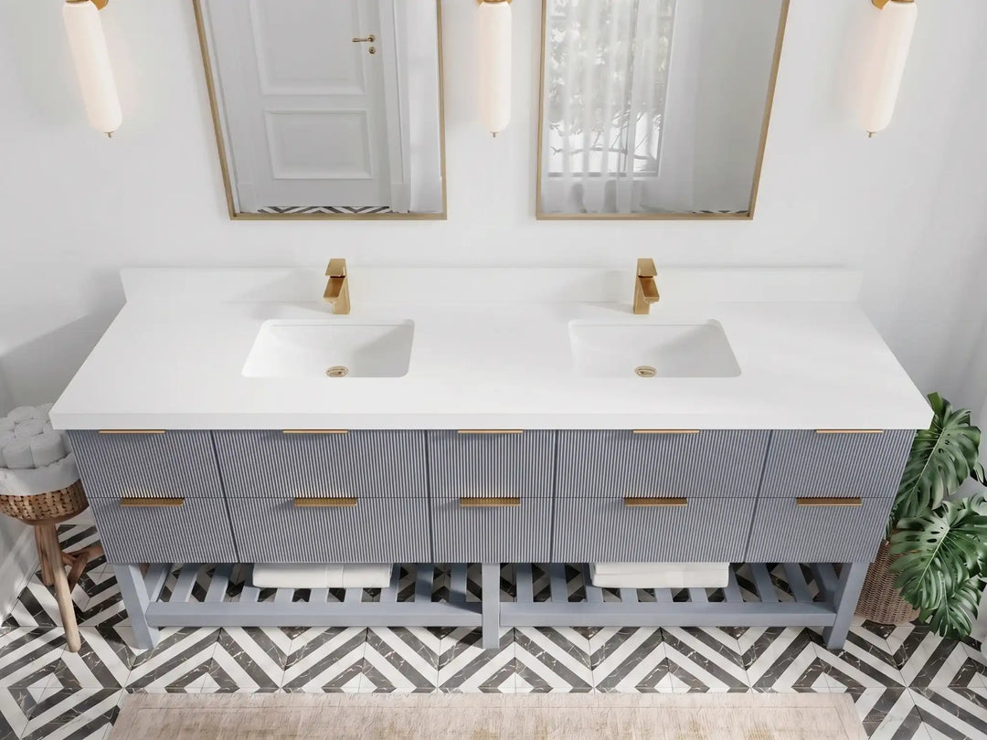 Catalina 84 in W x 22 in D Free Standing Reeded Double Sink Bathroom Vanity | 
              
                Blue Heather
                
                  
             - CAT_BLU_WHQZ_84D - photo №4
