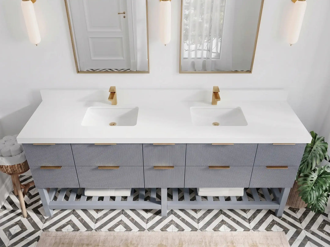Catalina 84 in W x 22 in D Free Standing Reeded Double Sink Bathroom Vanity | 
              
                Blue Heather
                
                  
             - CAT_BLU_WHQZ_84D - photo №5