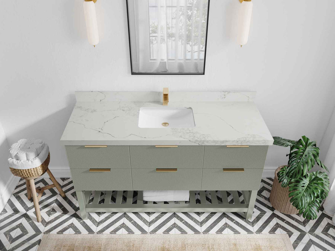 Catalina 60 in W x 22 in D Free Standing Reeded Single Sink Bathroom Vanity