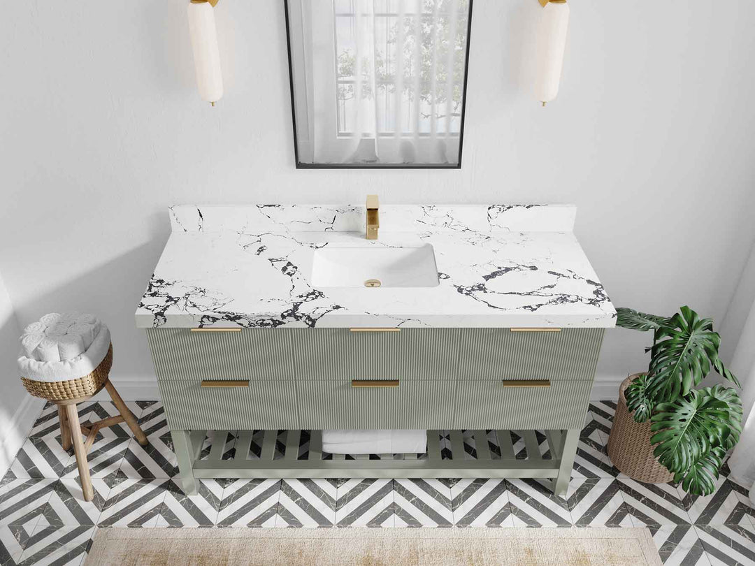 Catalina 60 in W x 22 in D Free Standing Reeded Single Sink Bathroom Vanity