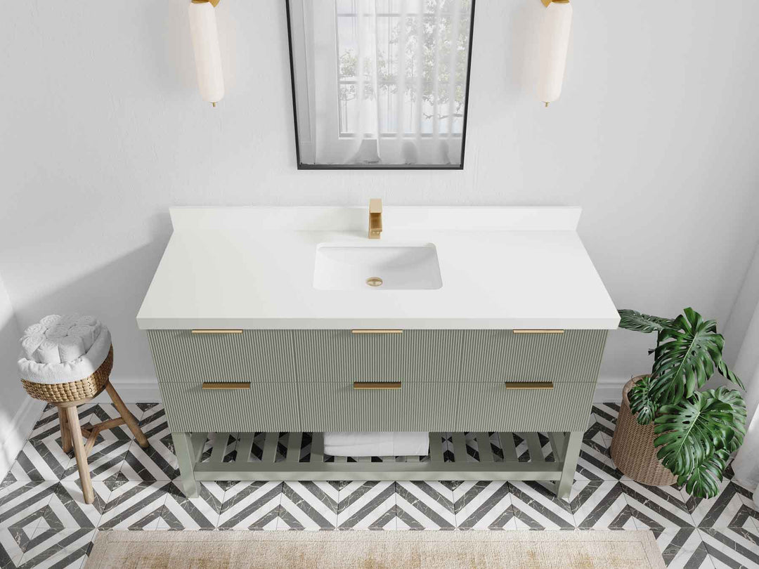Catalina 60 in W x 22 in D Free Standing Reeded Single Sink Bathroom Vanity