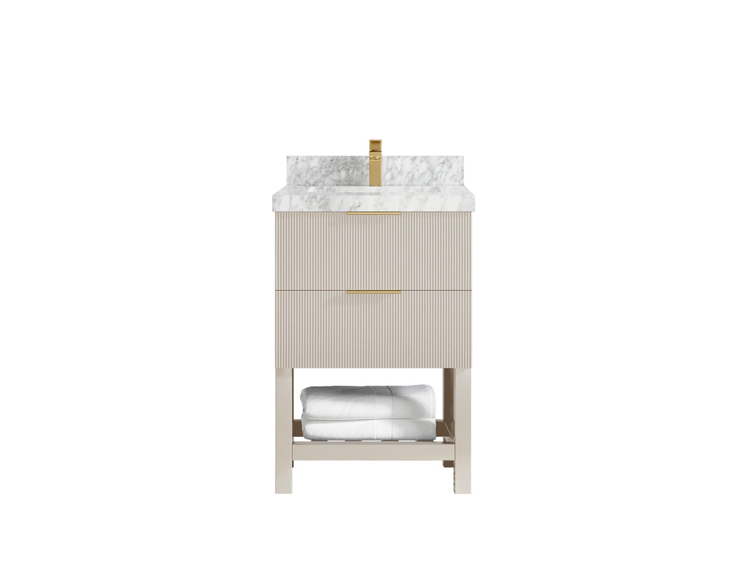 Catalina 24 in. W x 22 in. D Single Sink Bathroom Vanity in Fine Grain with 2 in Carrara Marble Countertop 